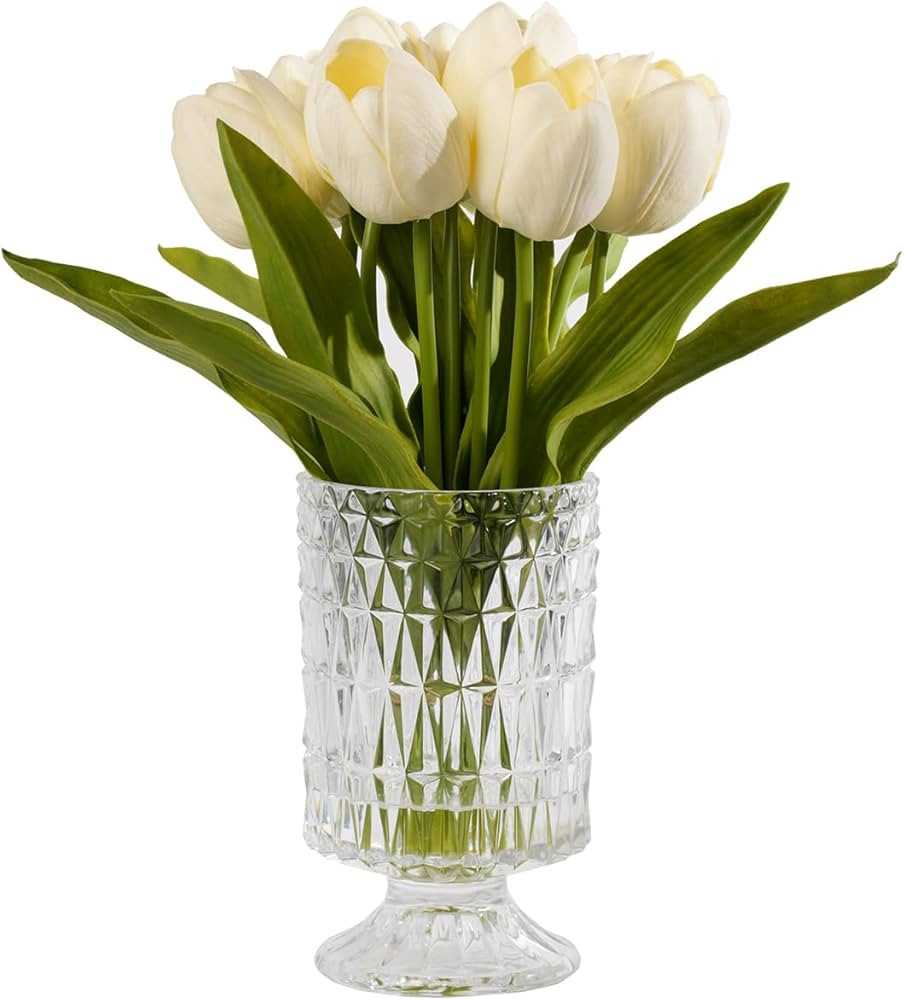 10pcs Real-Touch Artificial Tulip Silk Fack Flowers 12 inches Arrangement in Glass Vase with Faux... | Amazon (US)