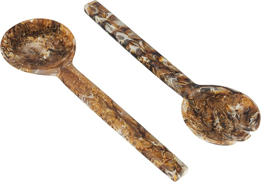 Creative Co-Op Resin Salad Servers with Matte Marble Finish, Brown, Set of 2 | Amazon (US)