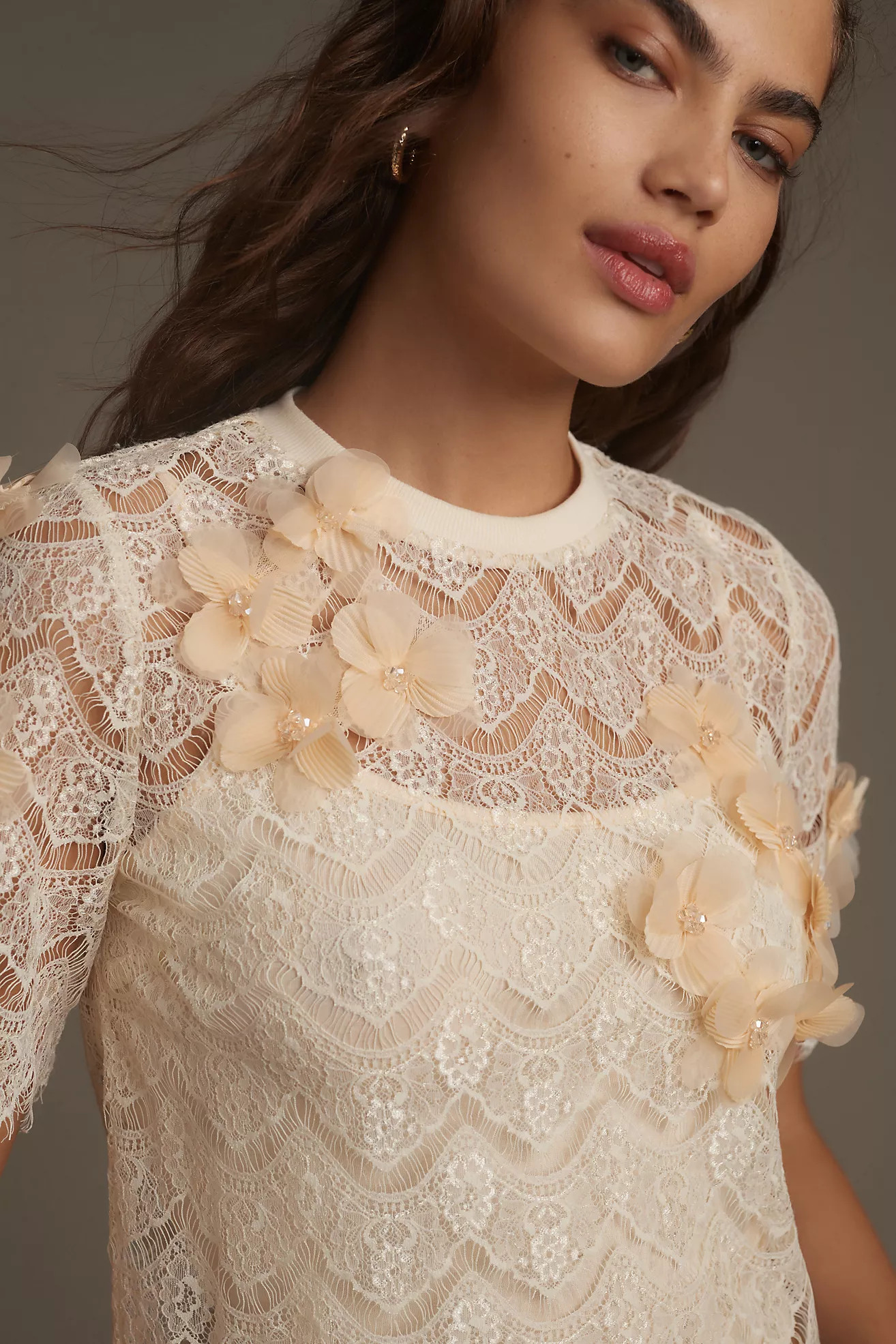 Sunday in Brooklyn Short-Sleeve Embellished Lace Top | Anthropologie (US)