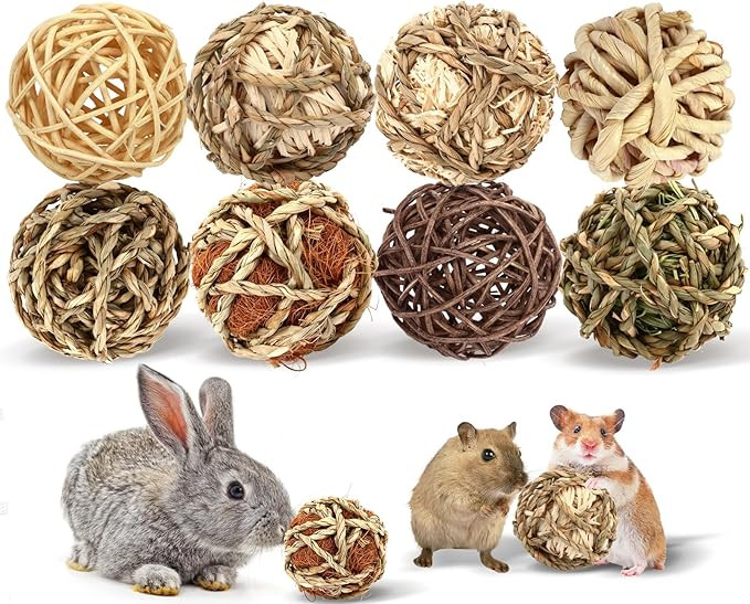 VESPRO Bunny Chew Grass Balls, (8 Pcs) Rolling Chew Toys for Small Animals, Natural Chew Grass To... | Amazon (US)