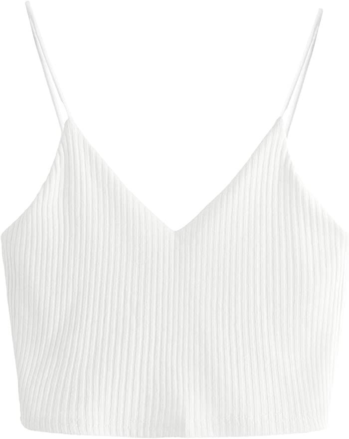 SheIn Women's Casual V Neck Sleeveless Ribbed Knit Cami Crop Top | Amazon (US)