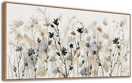 Framed Floral Wall Art Abstract Grey Cream White Grass Flowers Canvas Pictures Modern Landscape P... | Amazon (US)