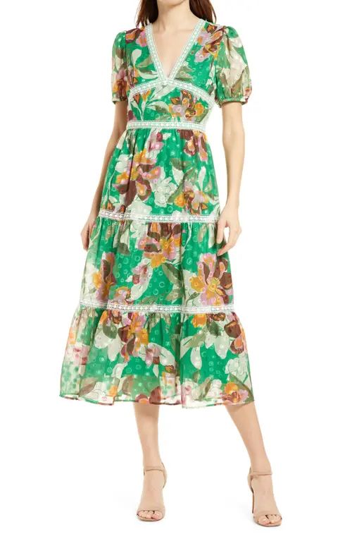 Adelyn Rae Lian Jacquard Print Midi Dress in Kelly Green at Nordstrom, Size Large | Nordstrom