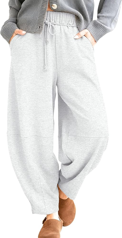 SeekMe Women's Barrel Leg Pants Drawstring Elastic Waist Palazzo Sweatpants Lounge Cotton Boho Tr... | Amazon (US)