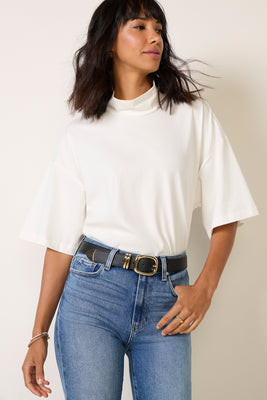 EVEREVE Women's Josie Relaxed Mockneck T-Shirt, Size Large, White | Evereve
