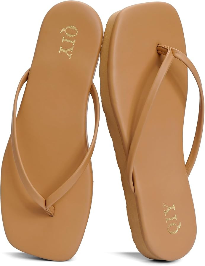 QIY Flip Flops for Women Square Toe Platform Sandals Slides | Amazon (US)
