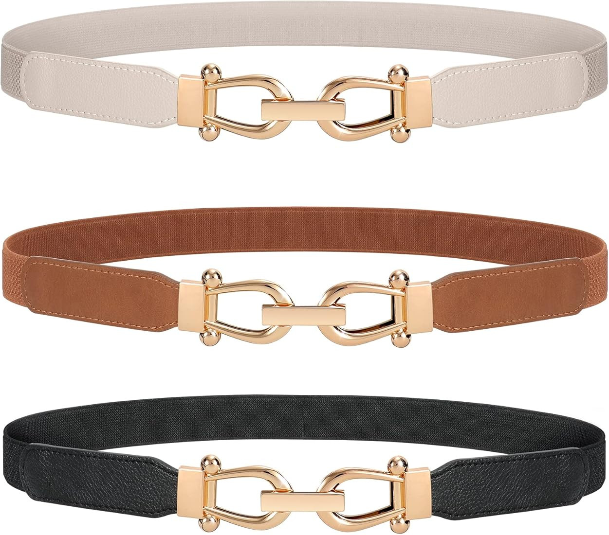 JASGOOD Women Stretchy Waist Belt Retro Elastic Skinny Belt for Ladies with Gold Buckle | Amazon (US)