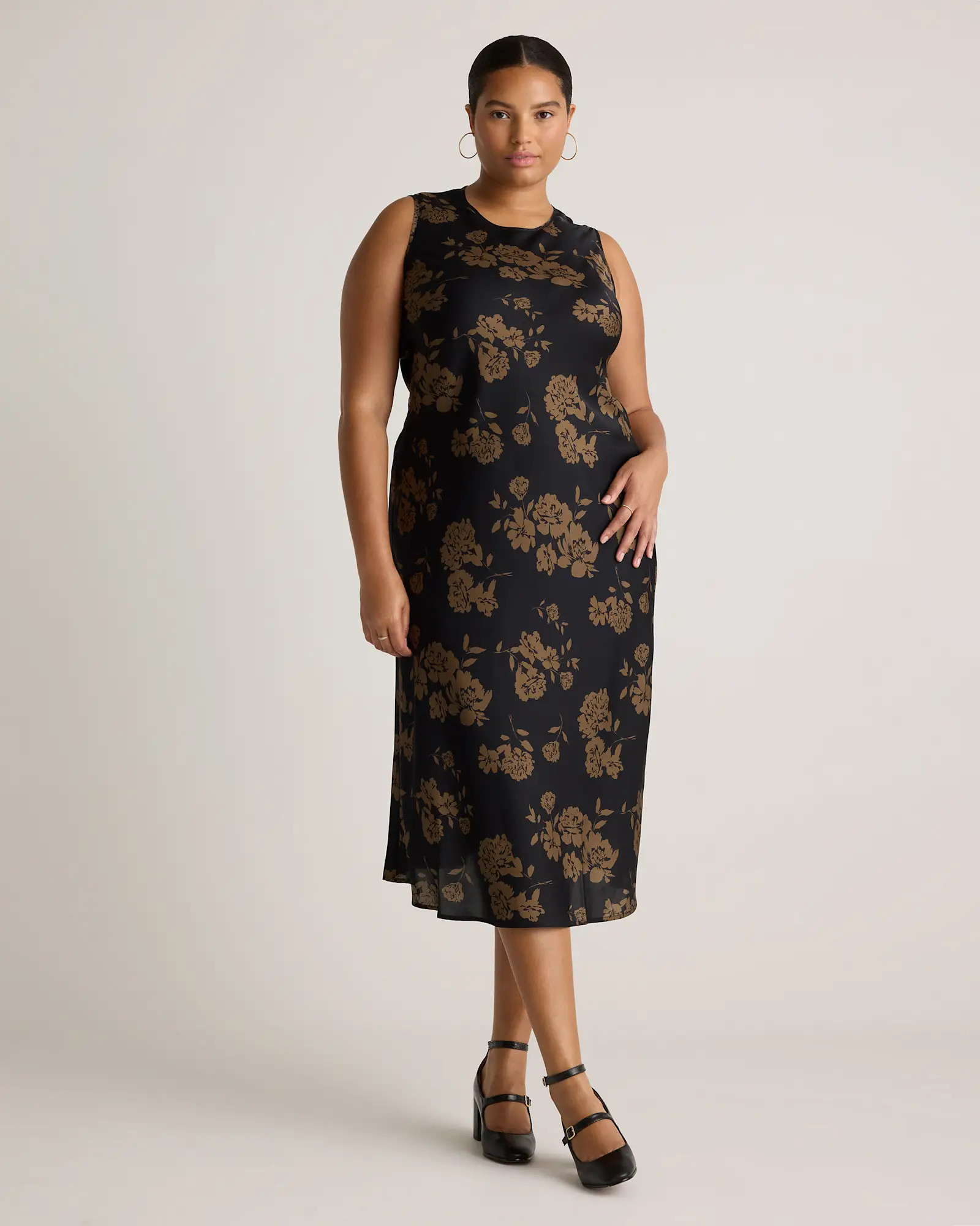 Washable Stretch Silk Tank Midi Dress in Caper Eclipse | Quince