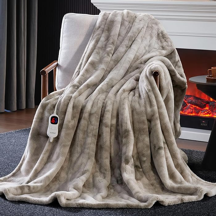 Guohaoi Heated Blanket Electric Throw, Soft Faux Rabbit Fur Electric Blanket with 10 Heating Leve... | Amazon (US)