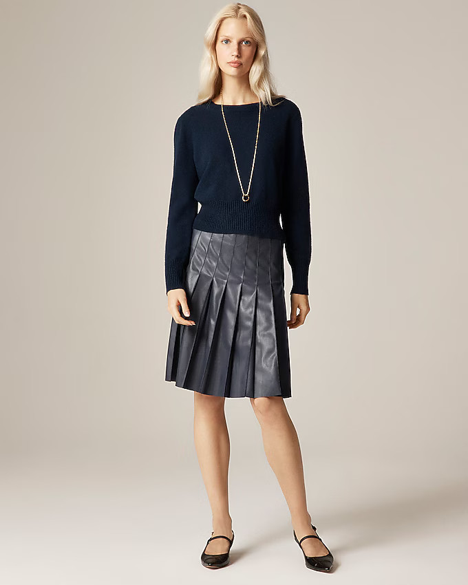 Pleated knee-length skirt in faux leather | J. Crew US