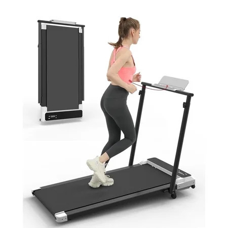 JURITS 3-in-1 Foldable Walking Pad Treadmill with Handle Bar, 2.5 HP Motor, Incline, LED Display, Remote Control(White and black randomly shipped) | Walmart (US)