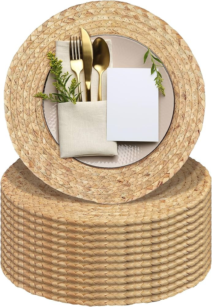 Kochorie Set of 12 Round Woven Placemats 13.5-Inch Natural Water Hyacinth Plant Placemats Hand-Wo... | Amazon (US)