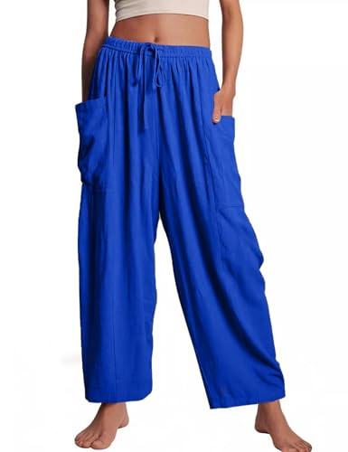 Kissonic Palazzo Pants for Women Wide Leg Flowy Casual Loose Trousers Drawstring Summer Beach Tra... | Amazon (US)