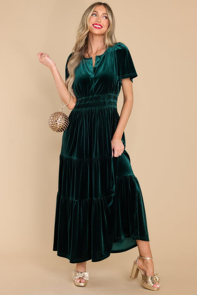 Simply Flawless Dark Emerald Velvet Maxi Dress | Red Dress 