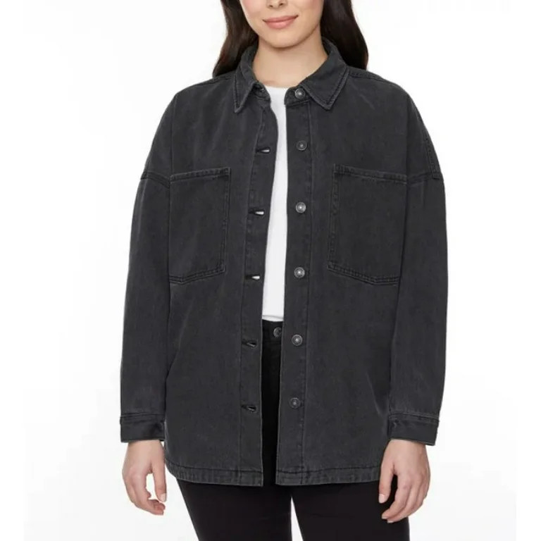 Hudson Jeans Women's Size Large (12-14) Denim Shirt Jacket, Black | Walmart (US)