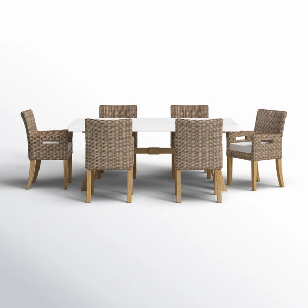 Fleur 6 - Person Premium All-Weather Wicker Patio Dining Set with Rectangular Table , Cushions In... | Wayfair North America