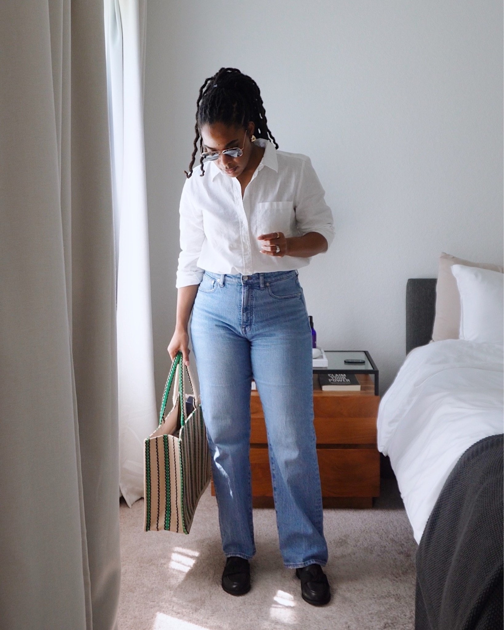 summer outfit | medium wash jeans | white linen top

#LTKootd