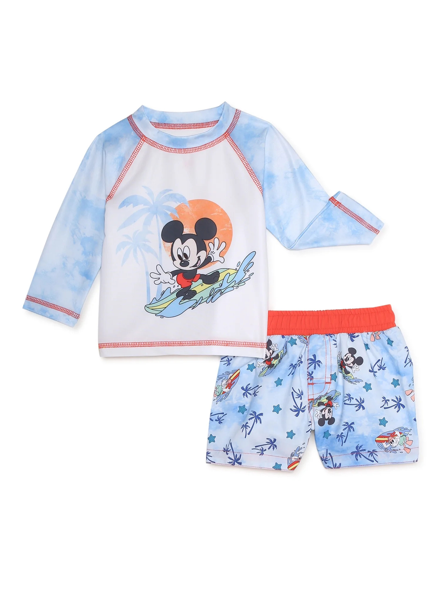Mickey Mouse Baby Boy Swim Rash Guard Set, 2-Piece, Sizes 0-12M - Walmart.com | Walmart (US)