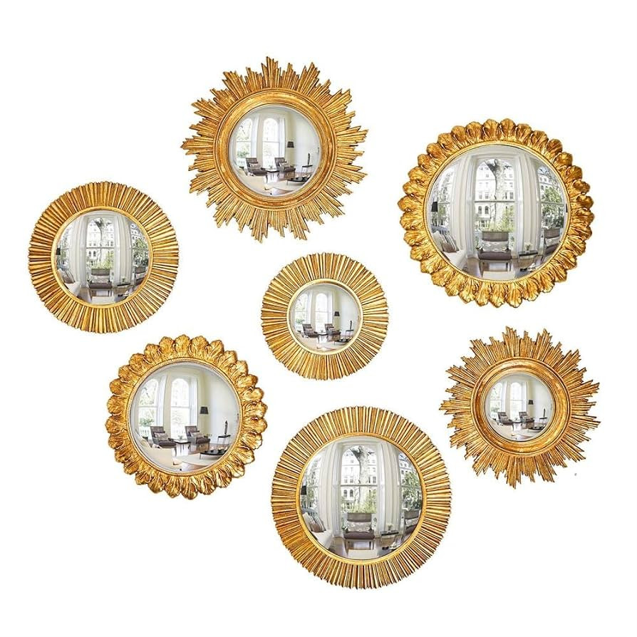 Two's Company Set of 7 Gold Leaf Convex Wall Mirror - Resin/Glass | Amazon (US)