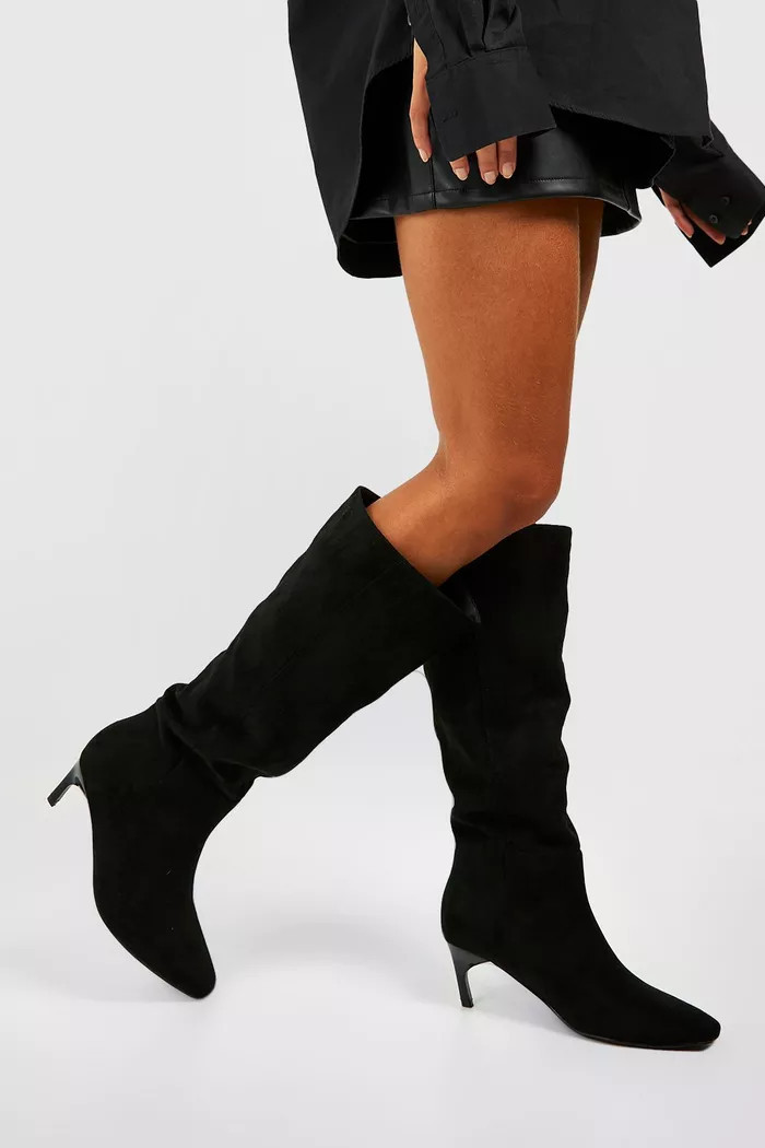 Wide Fit Low Square Toe Knee High Boots | Boohoo.com (UK & IE)