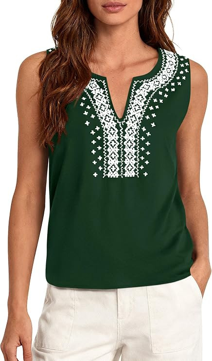 PRETTYGARDEN Womens Tank Tops 2026 Summer Causal V Neck Sleeveless Shirts Floral Print Embroidere... | Amazon (US)