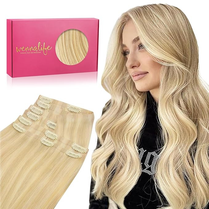 WENNALIFE Invisi Edge Clip in Hair Extensions Real Human Hair, 20 Inch 150g 7pcs Light Blonde Hig... | Amazon (US)