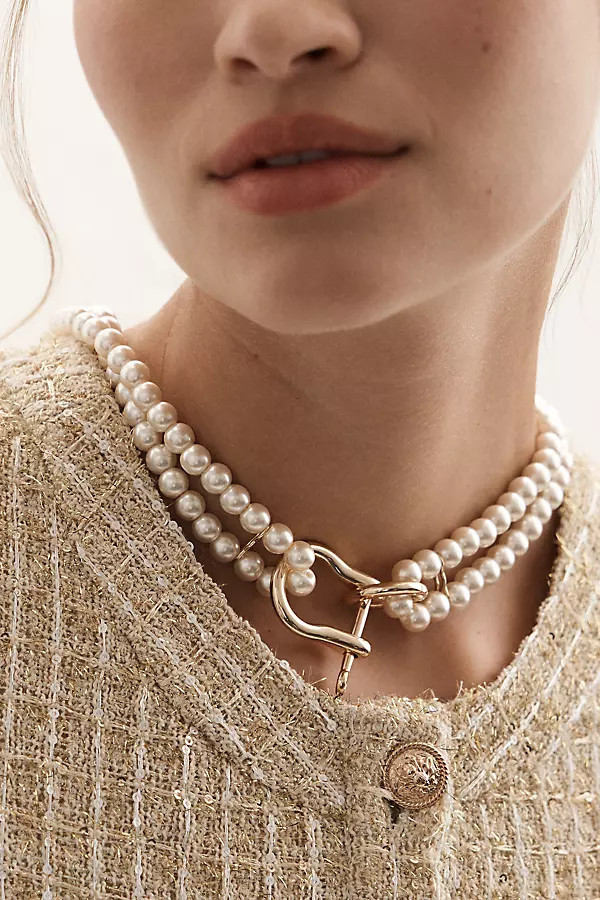 Chunky Link Lock Pearl Necklace | Anthropologie (US)