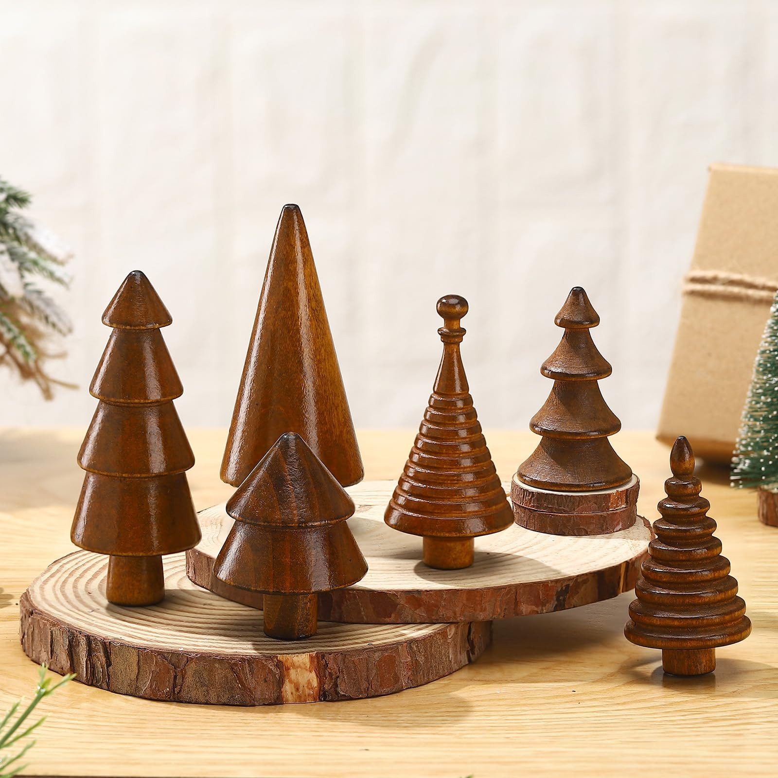Namalu 6 Pcs Mini Wooden Christmas Trees Wood Christmas Trees Small Figurine Farmhouse Handmade V... | Amazon (US)