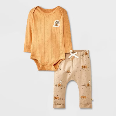 Baby 2pc Little Snoopy Halloween Long Sleeve Bodysuit & Bottom Set - Orange Newborn | Target