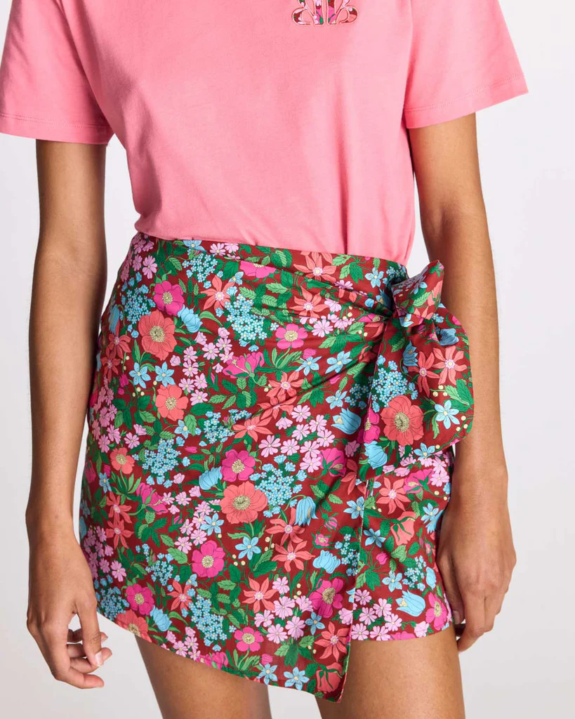 Myriel skirt in pink and burgundy Liberty print | Balzac Paris UK