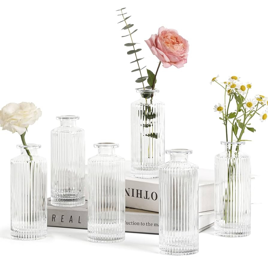 ComSaf Small Vases for Flowers Mini Clear Glass Bud Vases in Bulk, 5.2 inch Tall Mini Flower Vase... | Amazon (US)