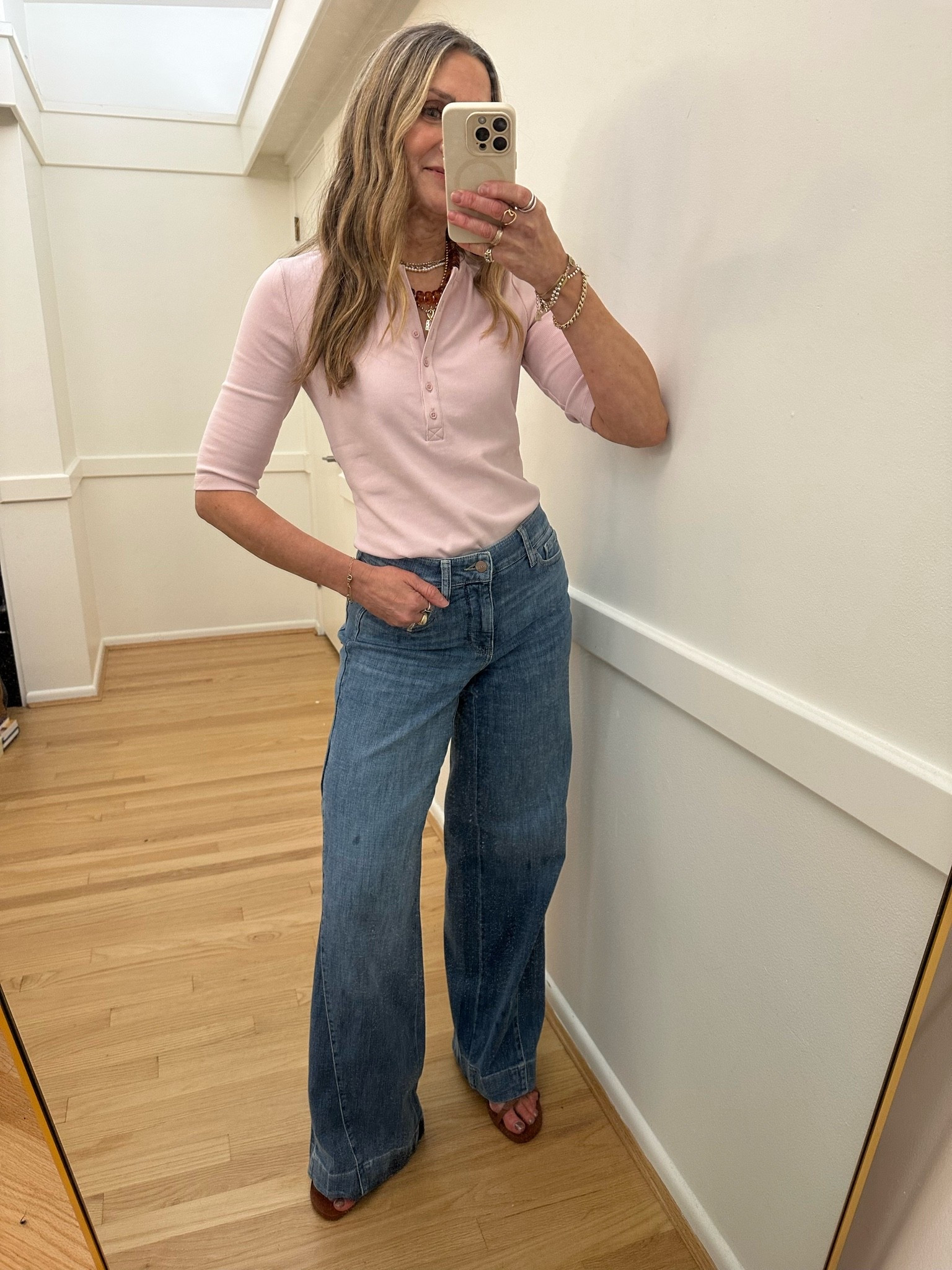 Today’s outfit! Loving these @NYDJ side panel jeans and this soft pink Henley. Perfect for this rainy day. Wearing 0 in jeans and small in top, I’m 5’6”.

#LTKOver40 #LTKootd #LTKgrwm