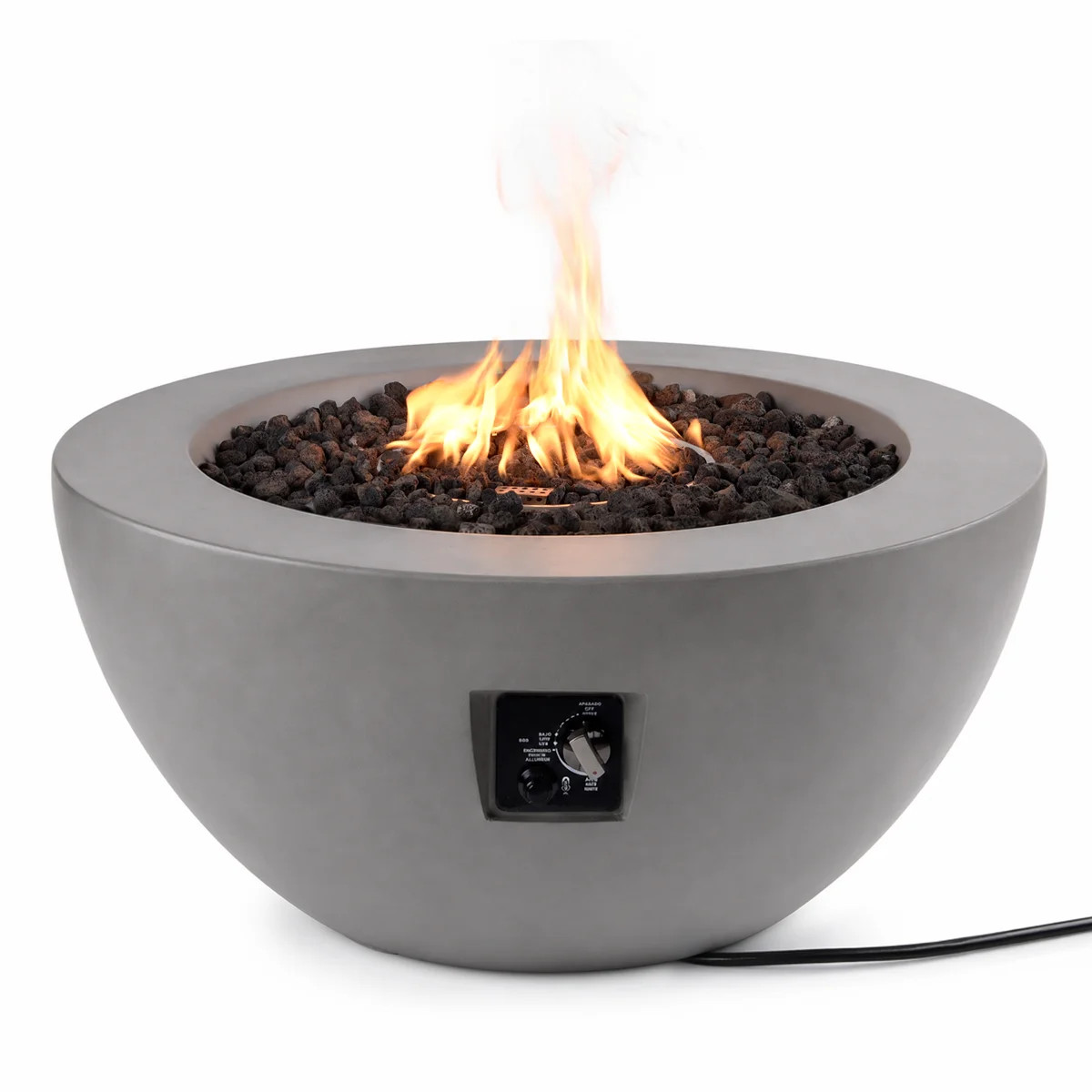 38" Outdoor Propane Fire Pit, 65,000 BTU Round Concrete Fire Bowl with Tank Seat, Lava Rock, Rain... | Wayfair North America