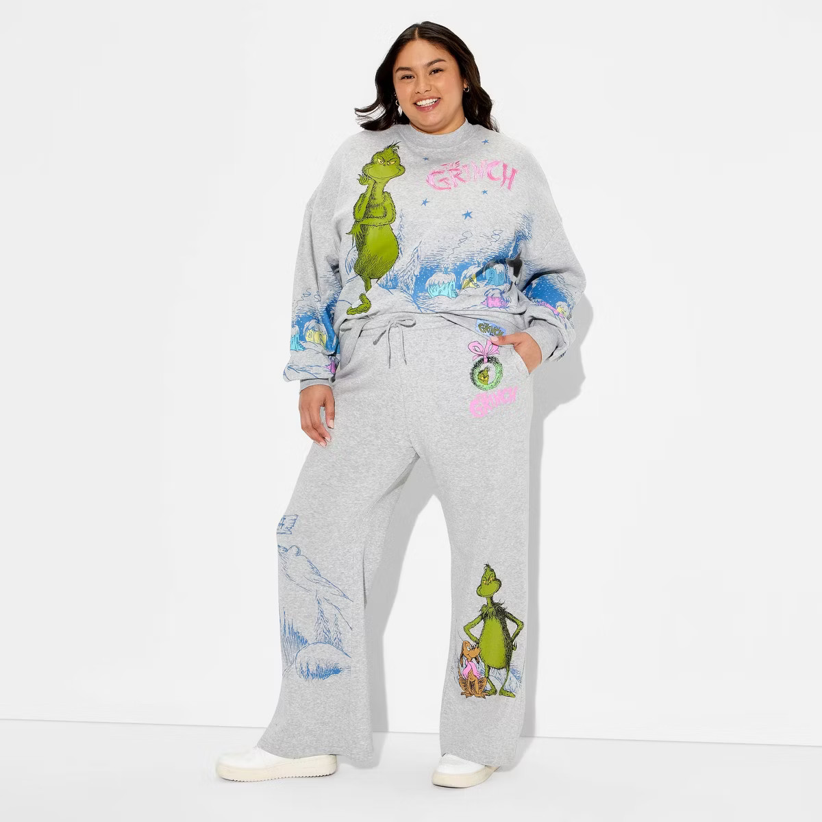 Women's Grinch Wide Leg Graphic Pants - Heather Gray | Target