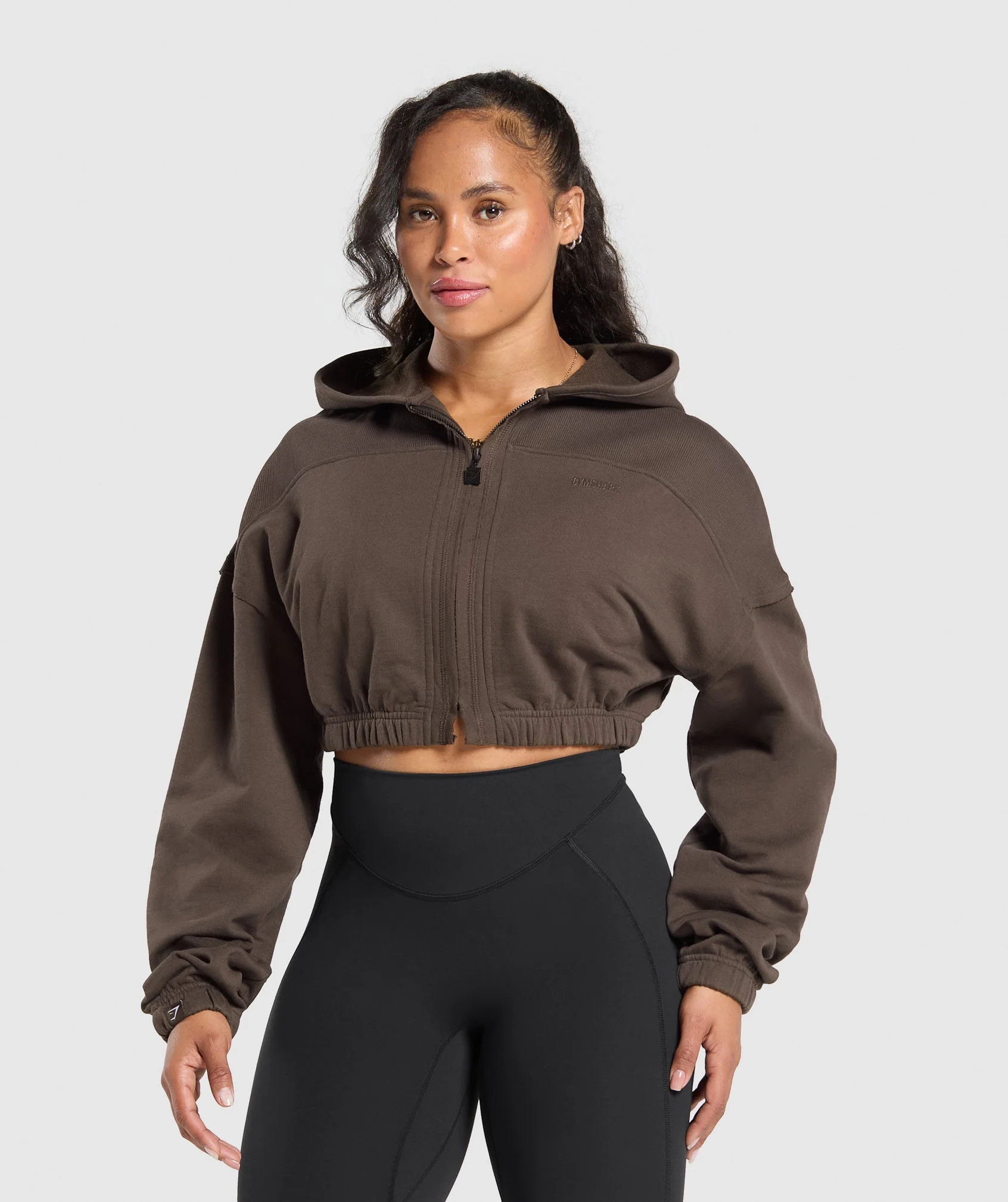Gymshark Superset Crop Zip Hoodie - Deep Brown | Gymshark US