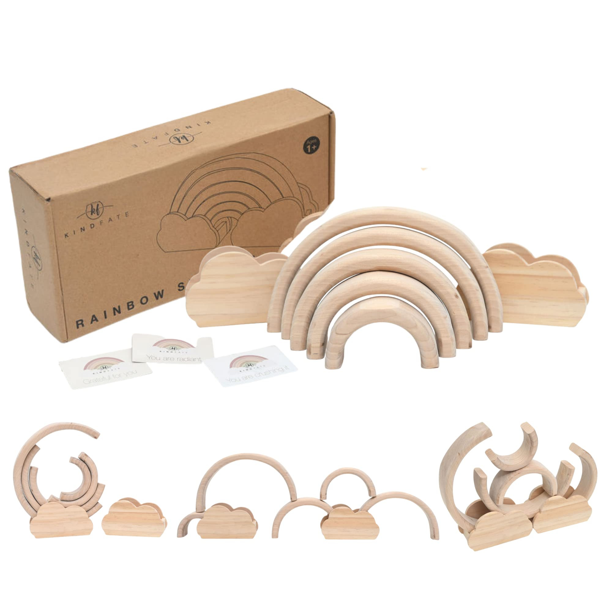 Natural Wooden Rainbow Stacker Toy - Rainbow Wooden Stacker | Montessori Wooden Rainbow Stacking Toy | Amazon (US)