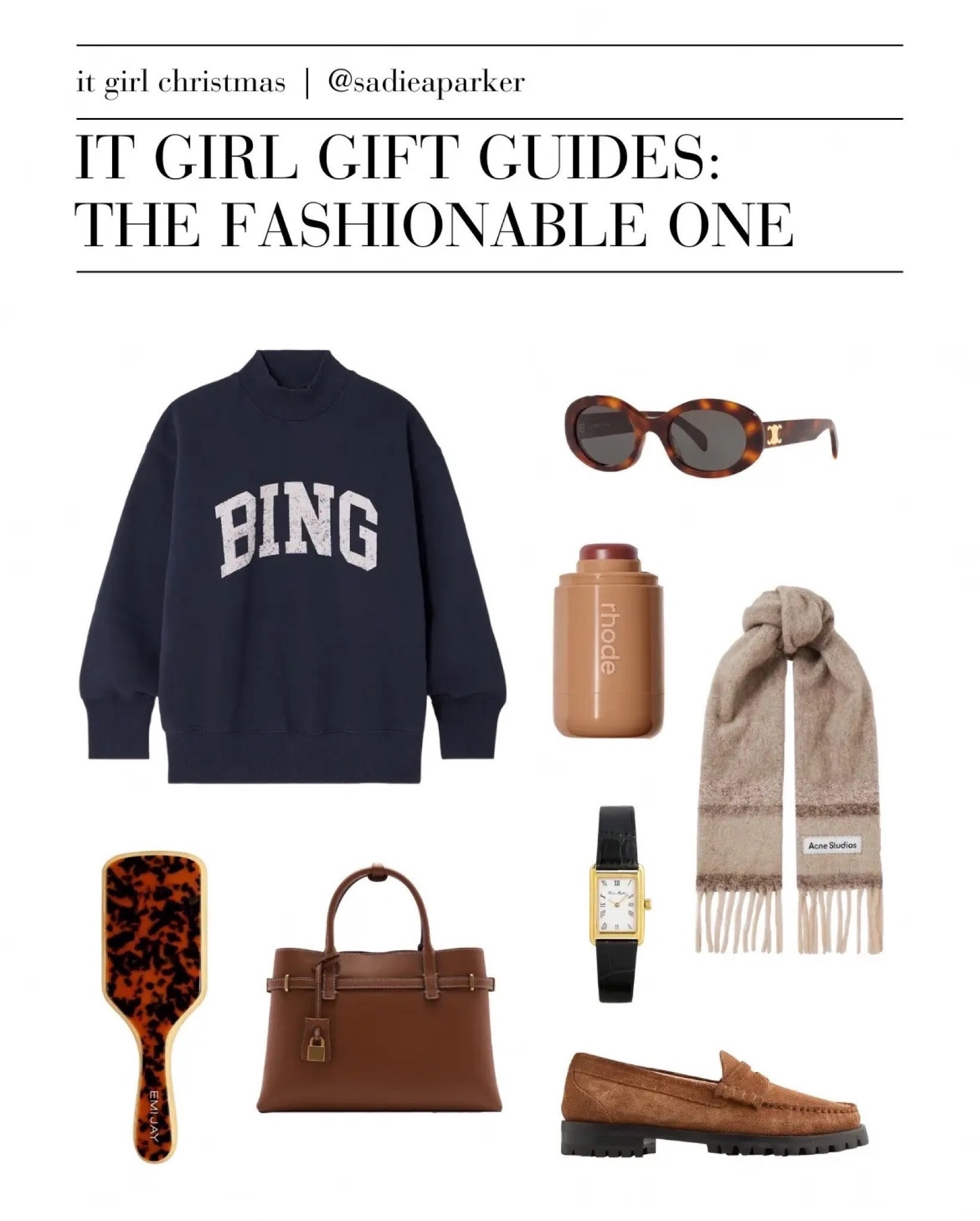 IT GIRL GIFT GUIDES: THE FASHIONABLE ONE

| Gift Guide, Christmas, Christmas Time, Gift Guides for her, Gifts for her, Autumn fashion, Fashionable gifts, Expensive gifts, Luxury gifts, Rhode blush, Acne Studios scarf, Celine sunglasses, Anine Bing sweatshirt |

#LTKstyletip #LTKSeasonal