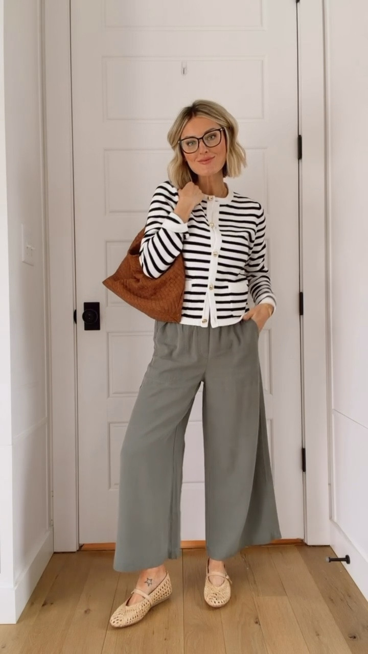 This is a great everyday outfit for transitioning into spring 💕 this cardigan has such pretty gold buttons & has been great for breastfeeding! Wearing S. 

Loverly Grey, Quince, Shopbop, spring fashion, spring outfit ideas, striped cardigan, green wide leg pants 

#LTKootd #LTKSeasonal
