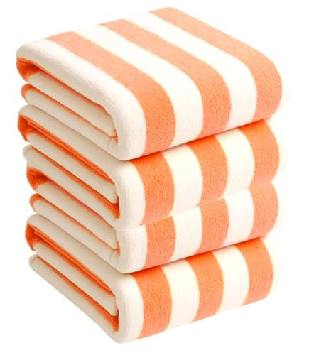 BY LORA Terry Cotton Cabana Beach Towels, Orange White, Set of 4 | Amazon (US)