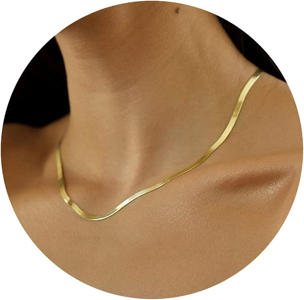 DEARMAY Herringbone Necklace for Women Dainty Silver Gold Necklace for Women Gold Chain Sterling ... | Amazon (US)