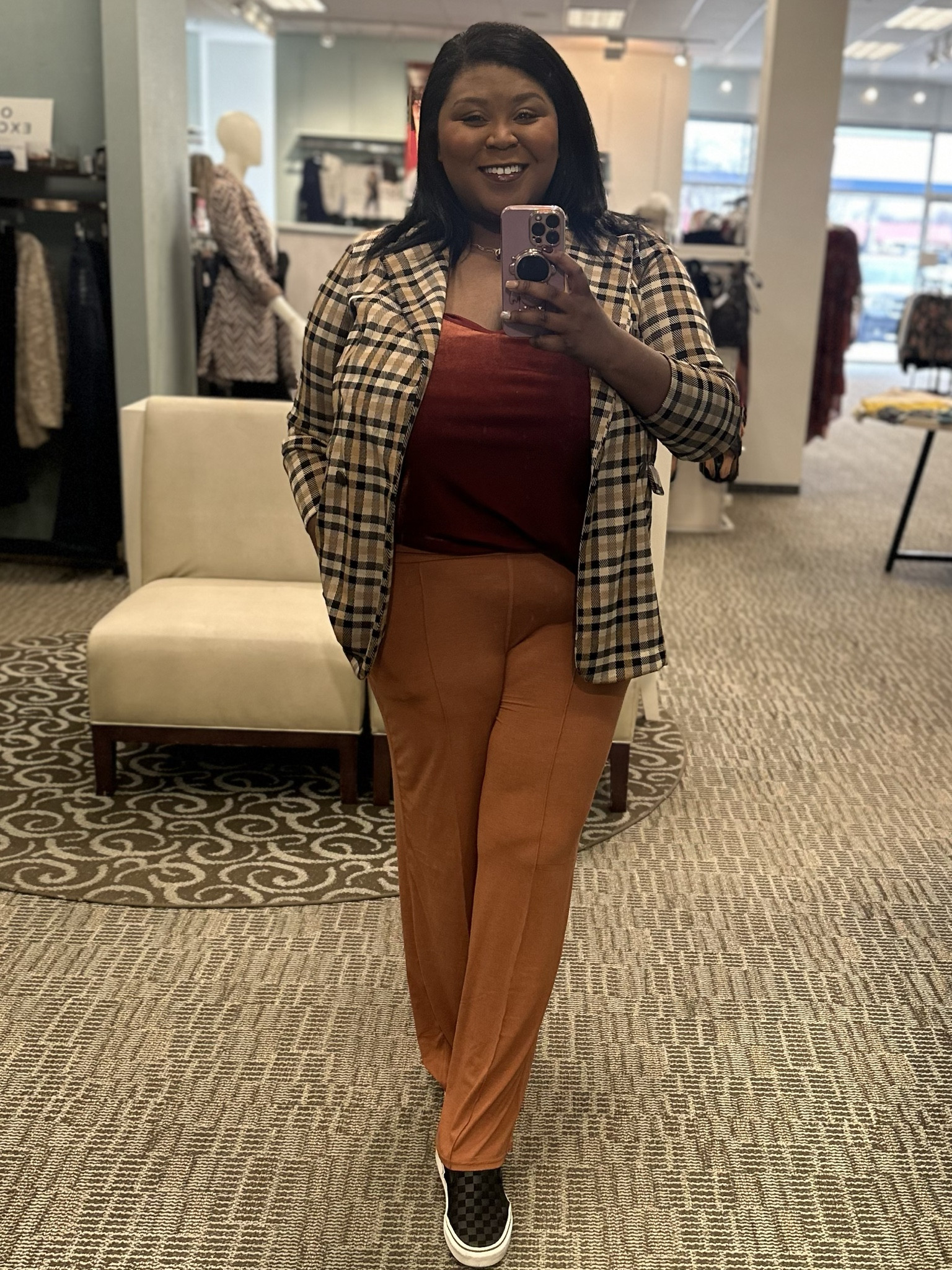 A great casual dressy out. A blazer, velvet cami, dress casual burnt pants with a slip on shoe.

#LTKplussize #LTKbeauty #LTKworkwear