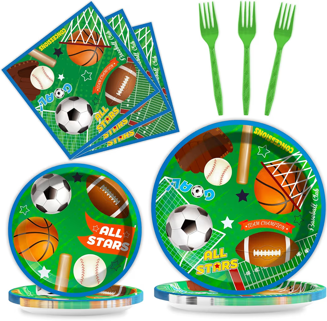 Sports Party Plates Napkins Superstar Party Tableware All Star Birthday Baseball Football Soccer ... | Amazon (US)
