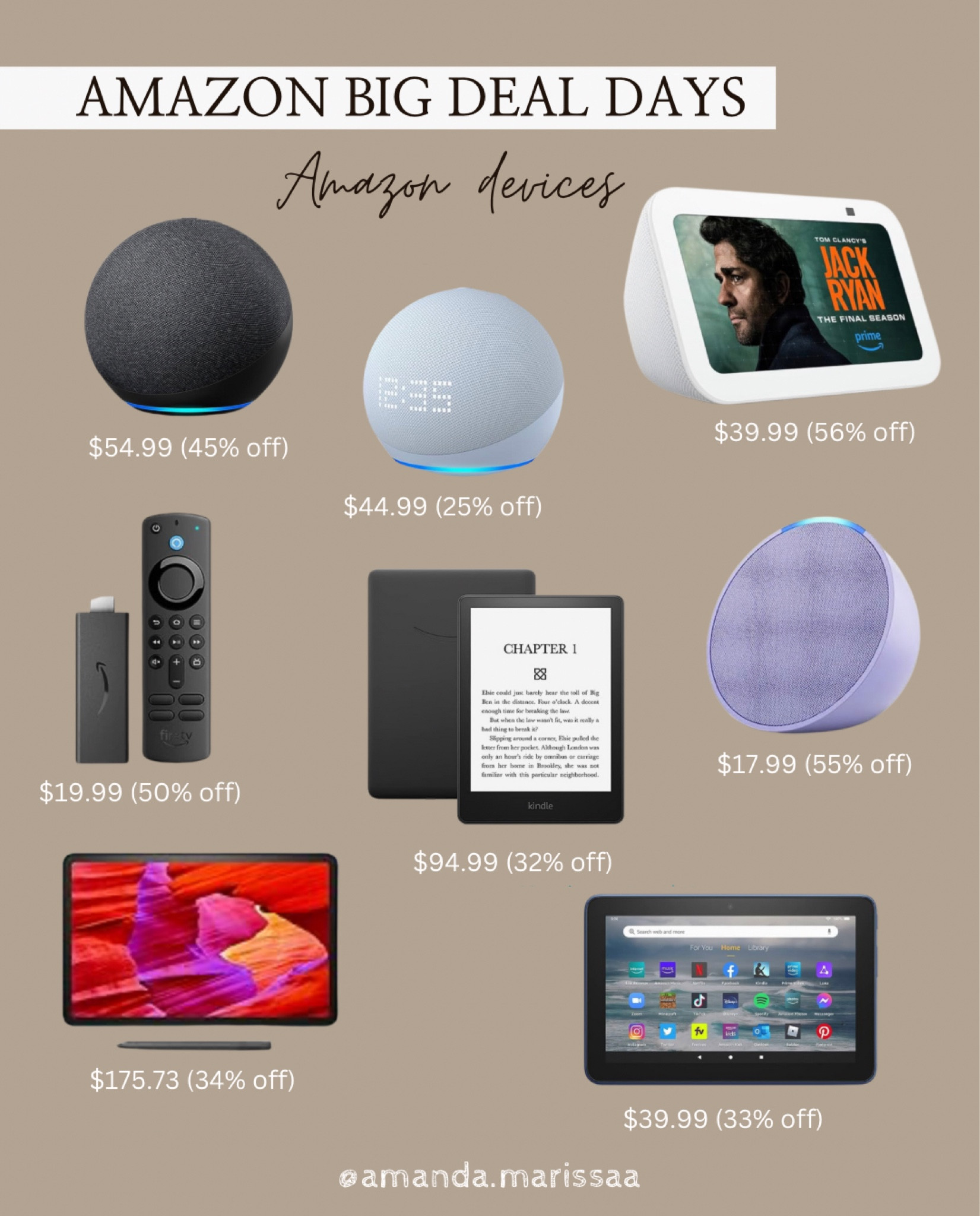 Amazon Big Deal Days 🎉
Amazon devices on sale!

Kindle paperwhite | echo dot | echo show | echo pop | Amazon fire tv stick | Amazon fire max tablet | Amazon must haves | Amazon sale | Amazon Alexa | tech | 

#LTKGiftGuide #LTKhome #LTKsalealert