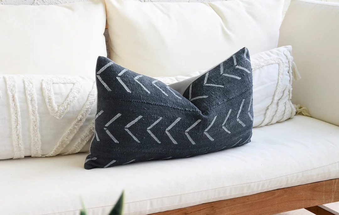 Dark Blue Lumbar, Textured Bohemian Pillow Cover, Navy Mudcloth Throw Pillows, Boho Accent Decor,... | Etsy (US)