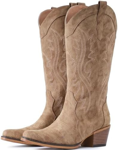 IUV Cowboy Boots For Women Western Cowgirl Boots with Chunky Heel Mid Calf Snip Toe Ideal for low... | Amazon (US)