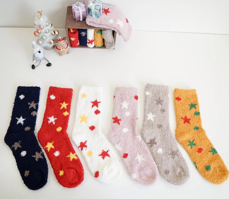 Cute Multi Star Moon Designed Fuzzy Comfy Soft Socks/ Cozy Socks/ Winter Socks/unique Socks/ Holi... | Etsy (US)