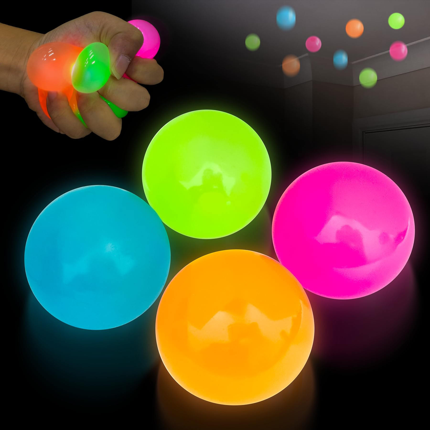 4pcs Glowing Sticky Balls, Stress Balls, Stress Relieving Glow in The Dark Toys for Adults, Teens... | Amazon (US)