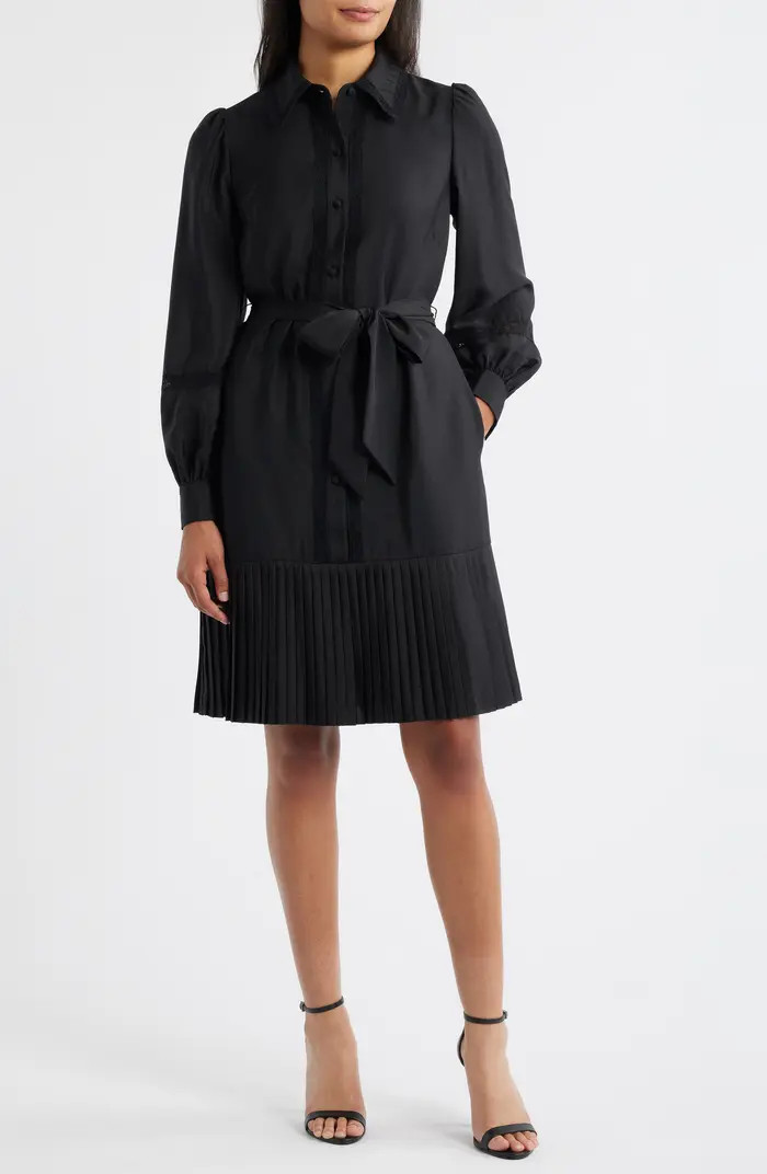 Lace Detail Long Sleeve Pleated Shirtdress | Nordstrom