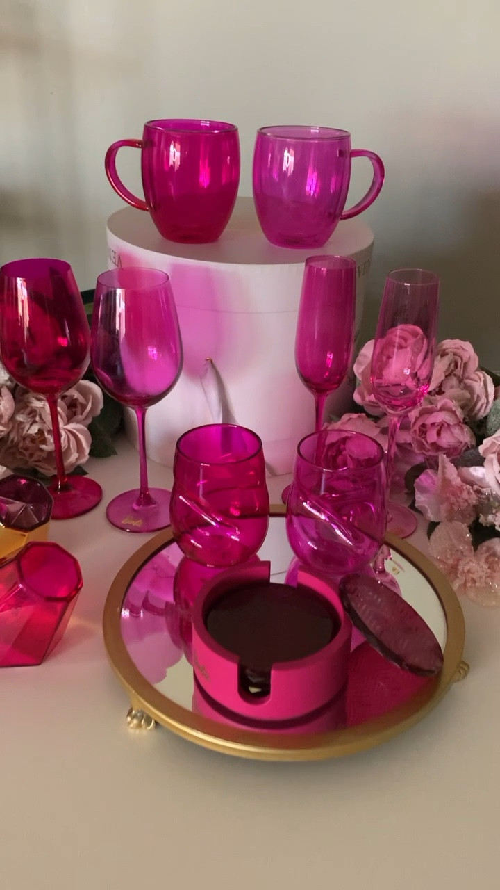 Barbie x Dragon Glassware Champagne Flutes, Pink and Magenta