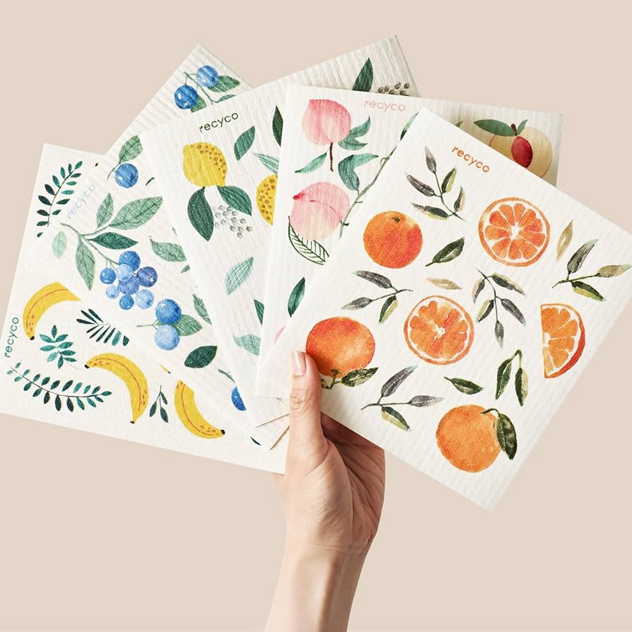 RECYCO Swedish Dishcloths for Kitchen | 5 Pack Washable Dish Rags | Cellulose Reusable Cleaning P... | Amazon (US)